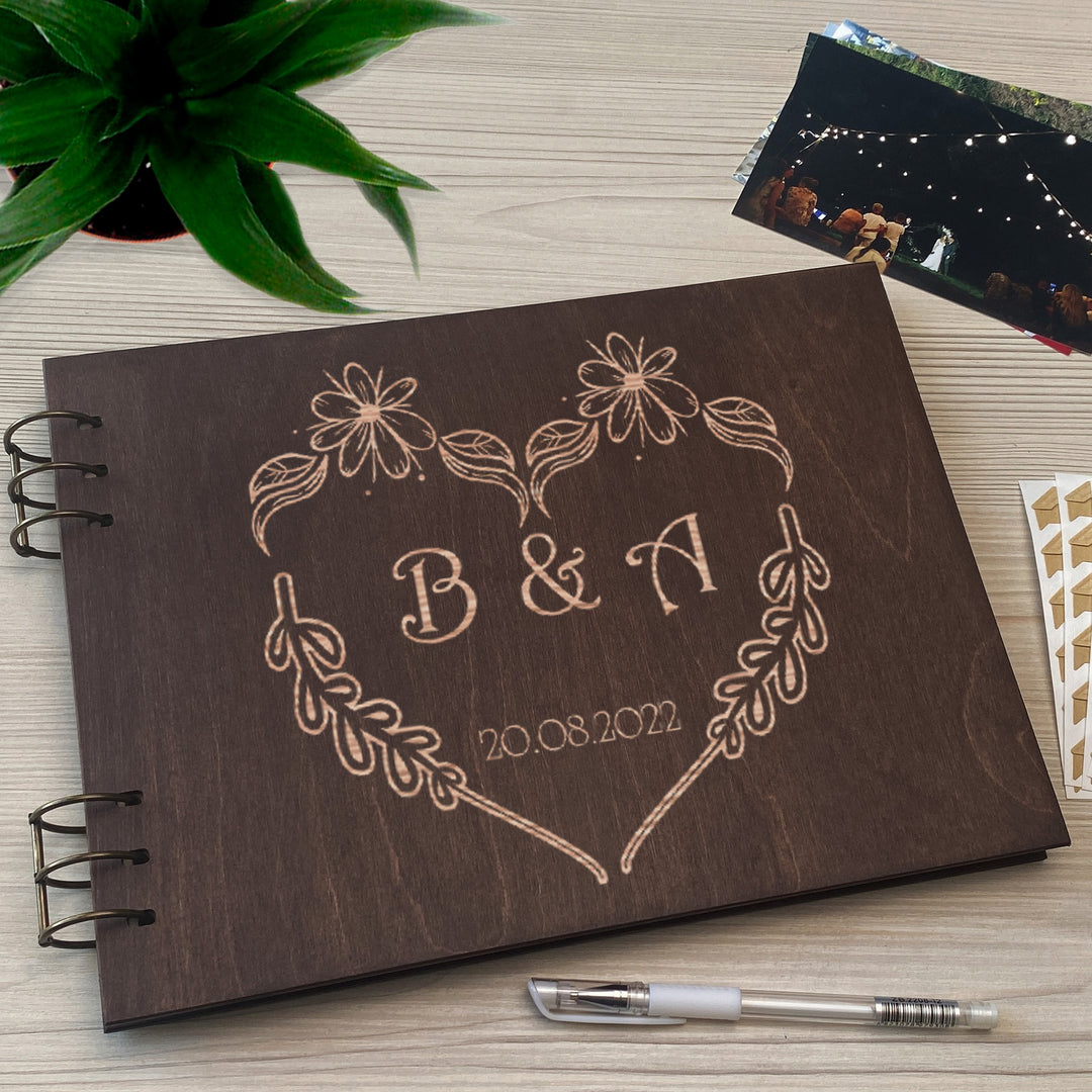 Personalized photo album cover and Wedding initials engraving photo №2