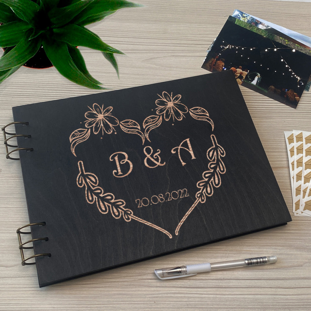 Personalized photo album cover and Wedding initials engraving photo №6