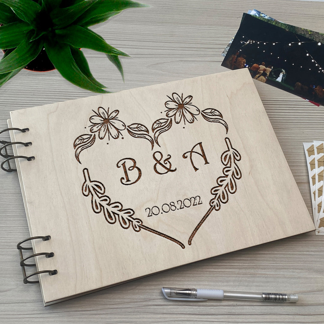 Personalized photo album cover and Wedding initials engraving photo №4