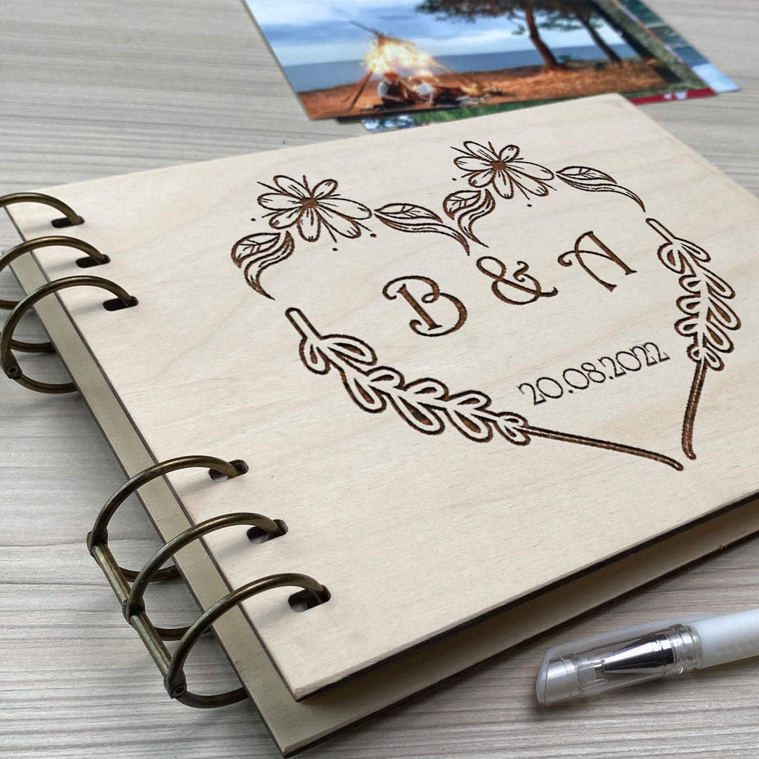 Personalized photo album cover and Wedding initials engraving photo №3