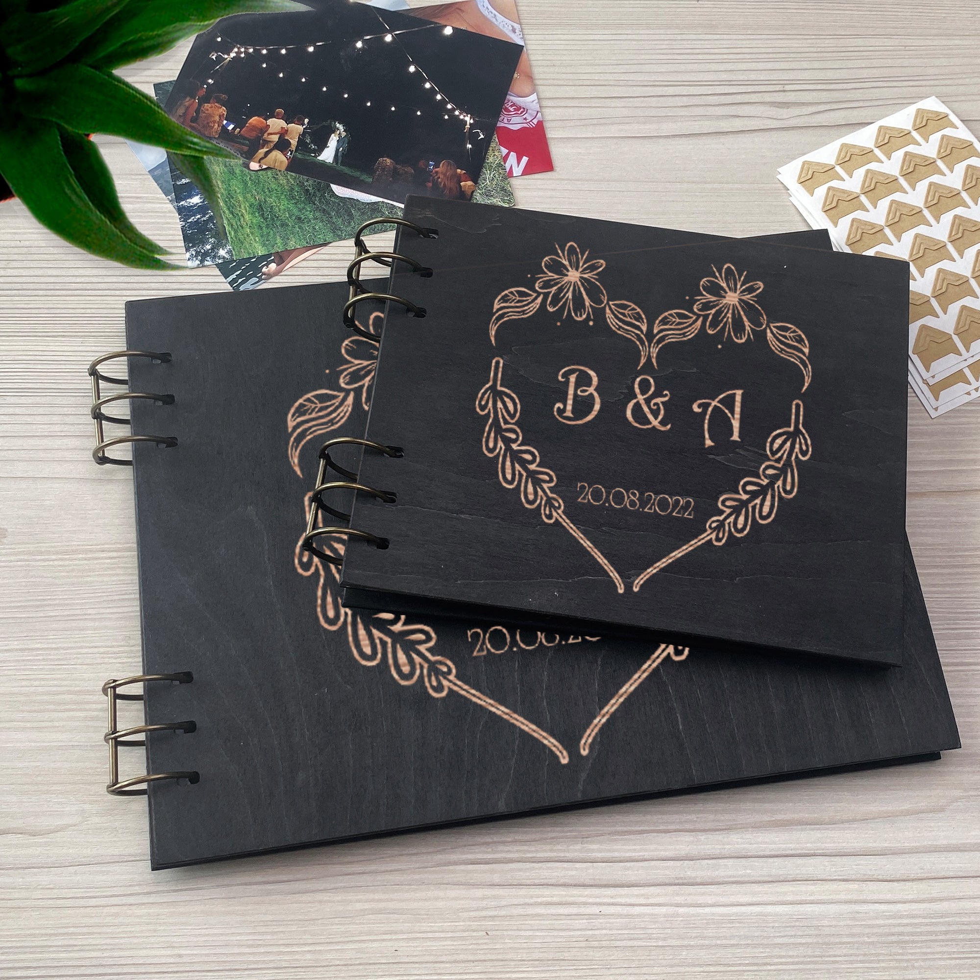 Personalized photo album cover and Wedding initials engraving