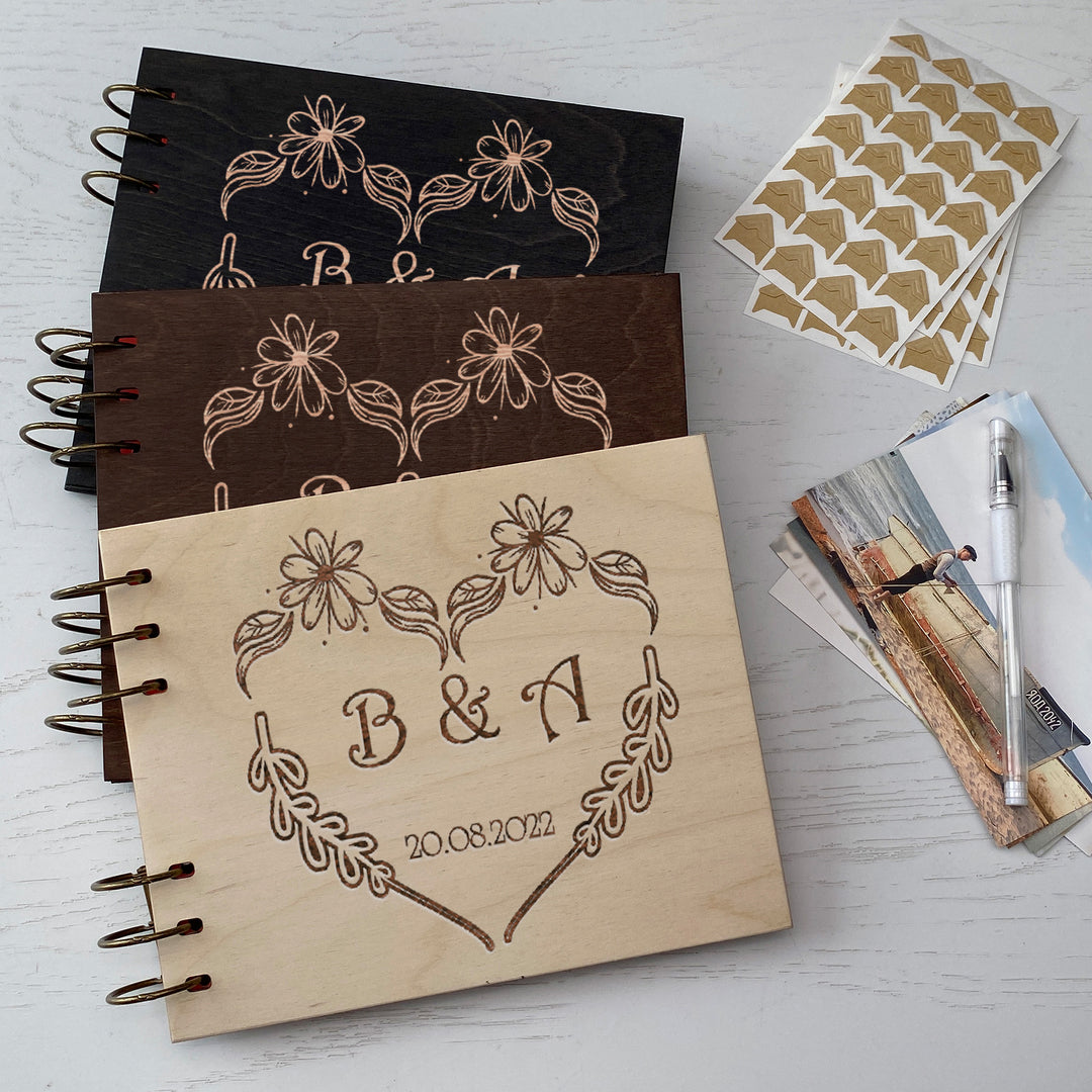 Personalized photo album cover and Wedding initials engraving photo №7
