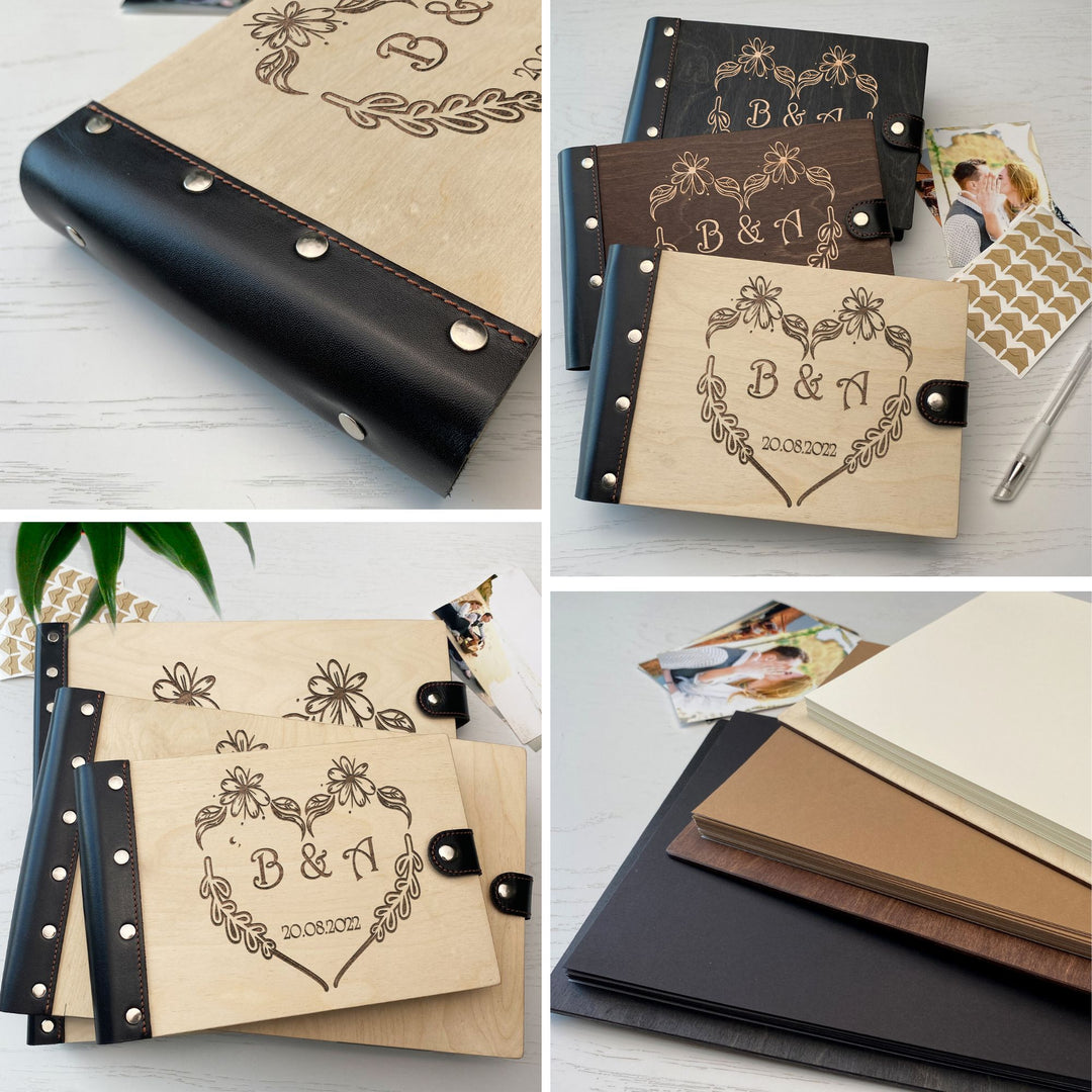 Personalized photo album with leather cover and Wedding initials engraving photo №17