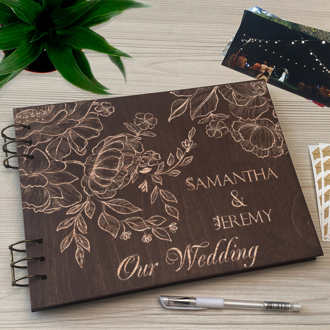 Personalized photo album cover and Peonies engraving photo №8