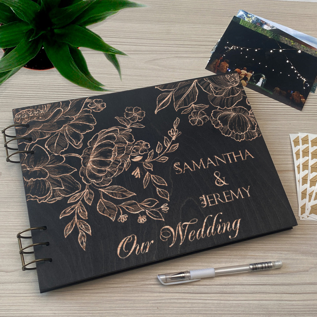 Personalized photo album cover and Peonies engraving photo №5