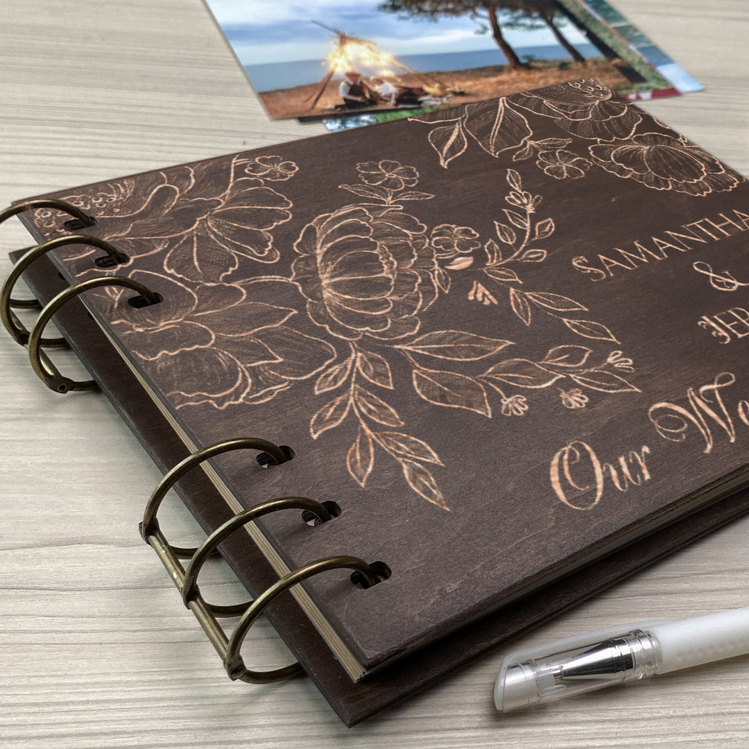 Personalized photo album cover and Peonies engraving photo №7