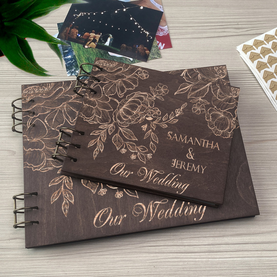 Personalized photo album cover and Peonies engraving photo №9