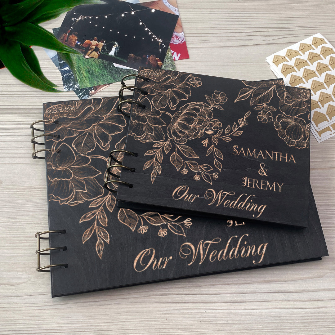 Personalized photo album cover and Peonies engraving photo №6