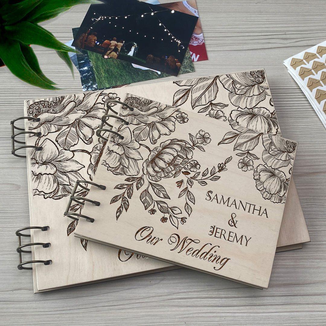 Personalized photo album cover and Peonies engraving photo №3