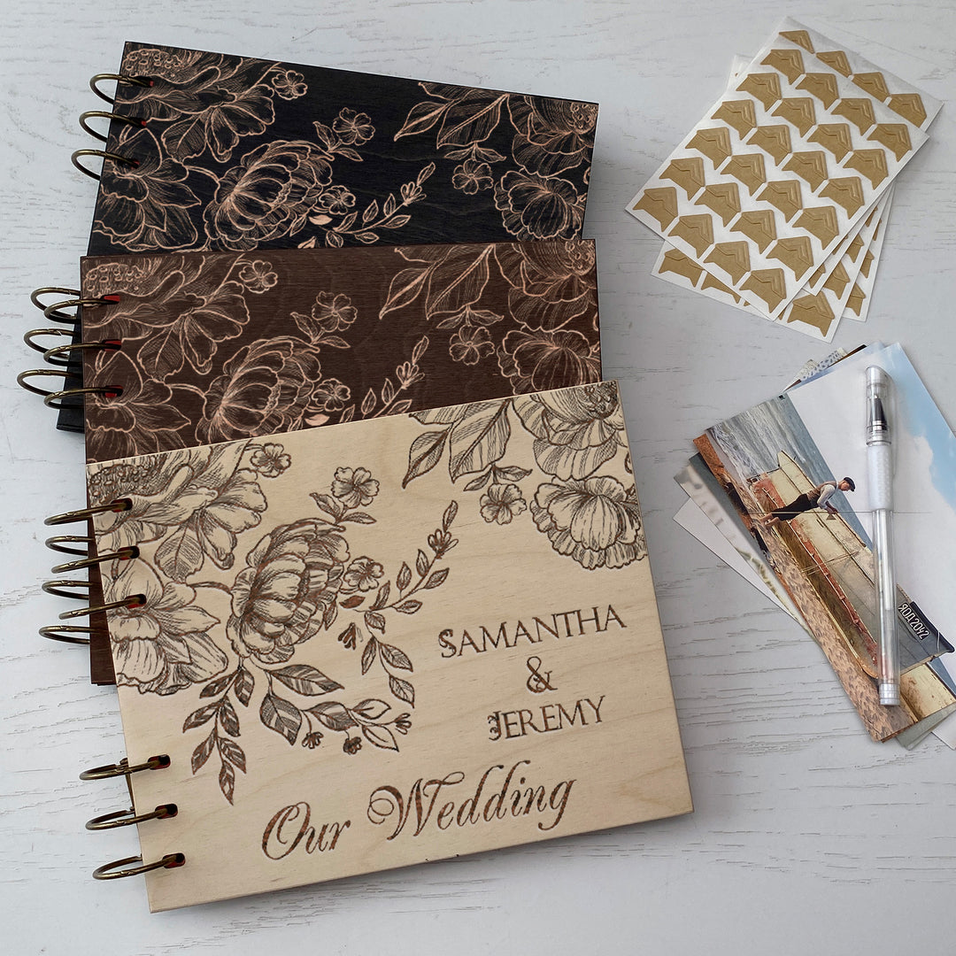 Personalized photo album cover and Peonies engraving photo №10