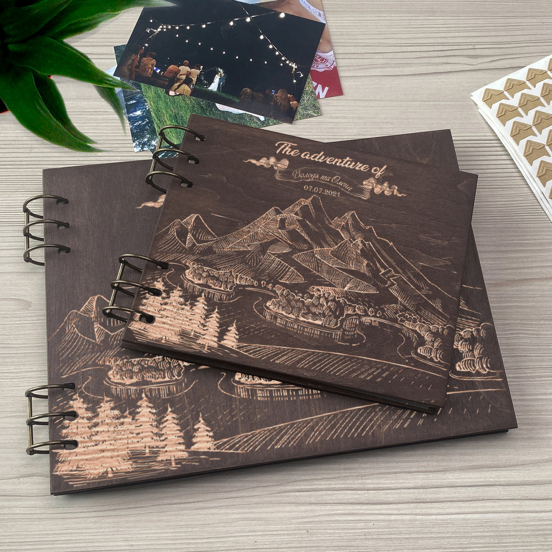 Personalized photo album cover and Mountain engraving photo