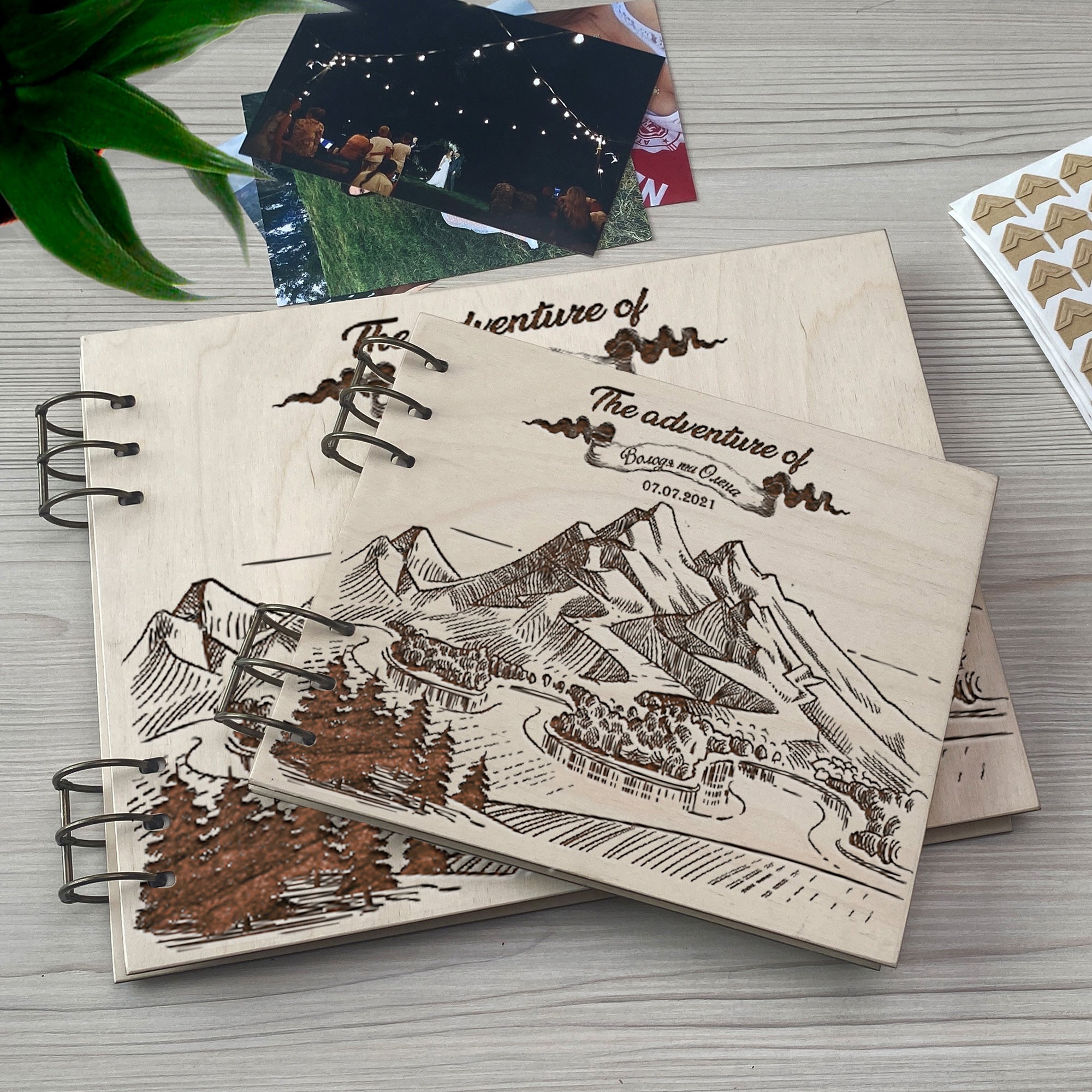 Personalized photo album cover and Mountain engraving