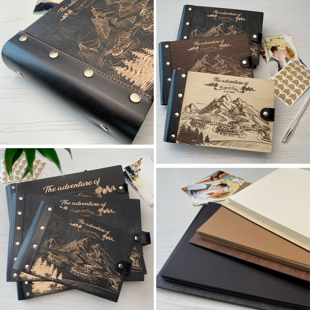 Personalized photo album with leather cover and Mountains engraving photo №7