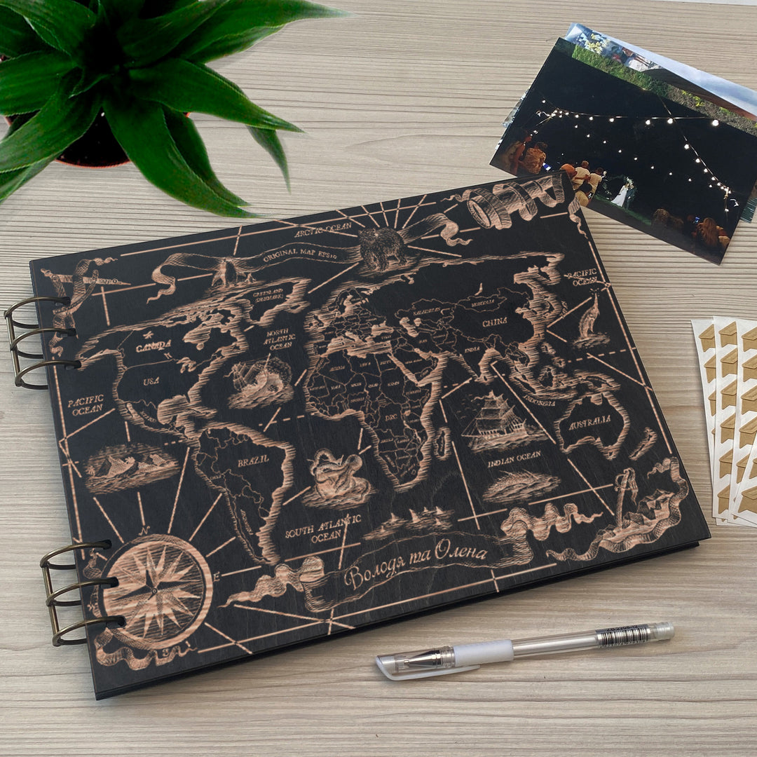Personalized photo album cover and Earth engraving photo