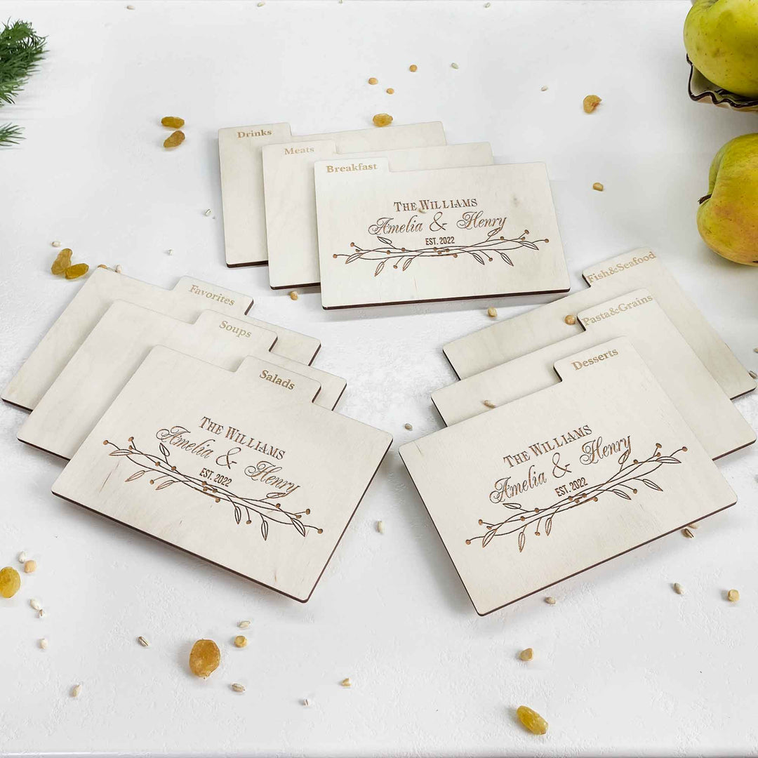 Personalized Recipe Box with Dividers and Cards Family Recipes engraving photo №13
