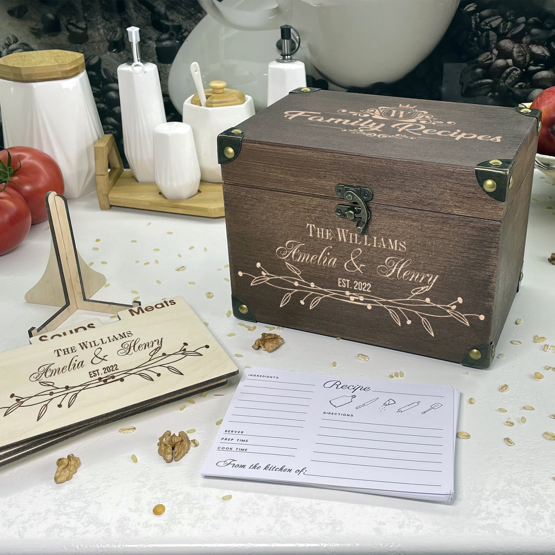 Personalized Recipe Box with Dividers and Cards Family Recipes engraving photo №11