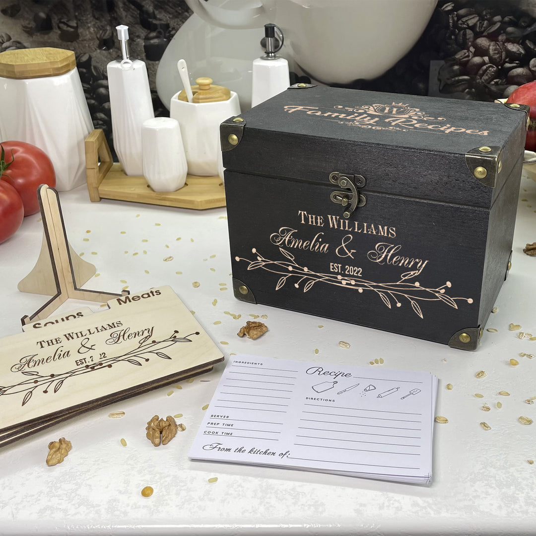 Personalized Recipe Box with Dividers and Cards Family Recipes engraving photo №12