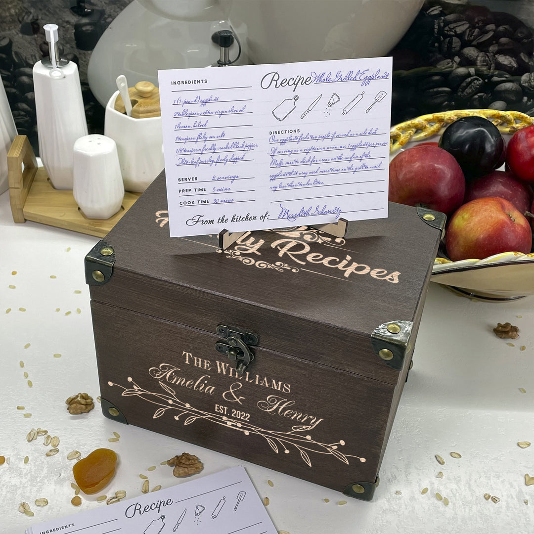Personalized Recipe Box with Dividers and Cards Family Recipes engraving photo №14