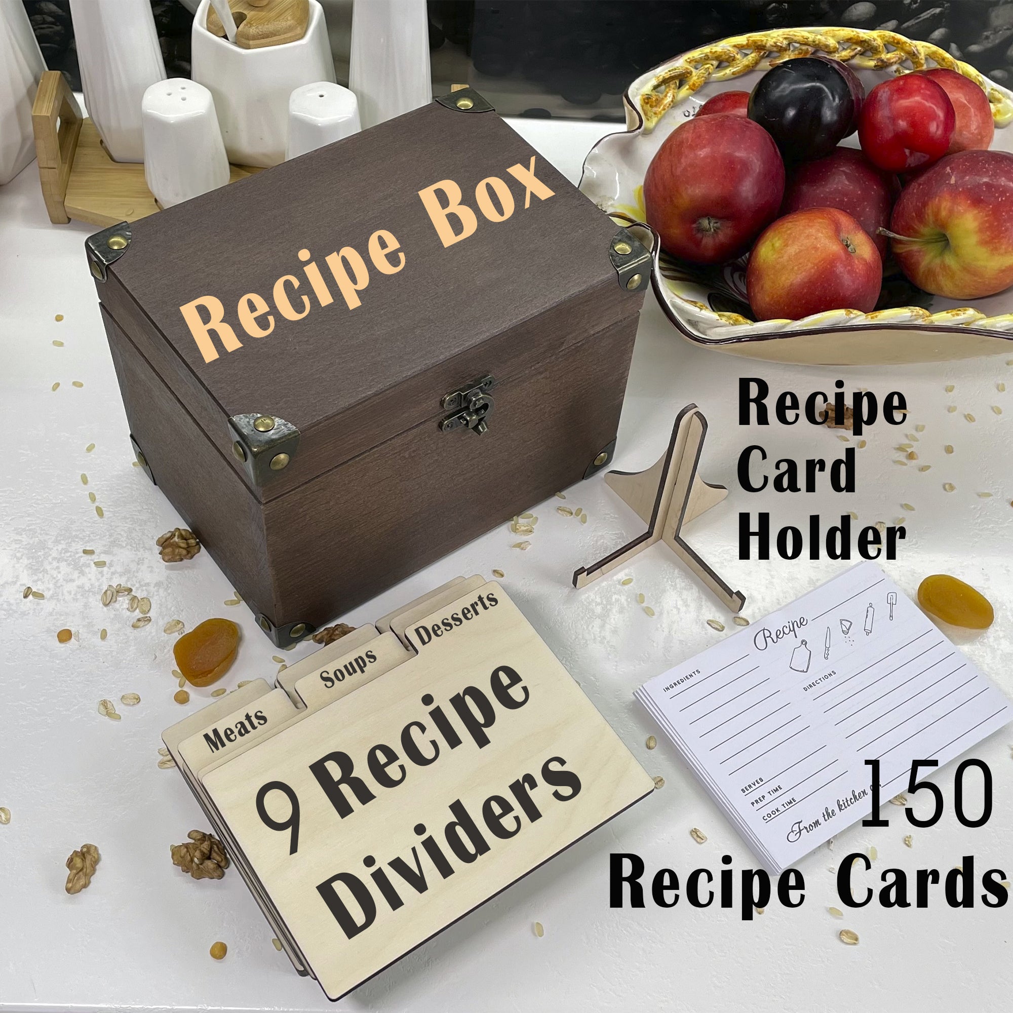 Personalized Recipe Box with Dividers and Cards Mom Recipec engraving