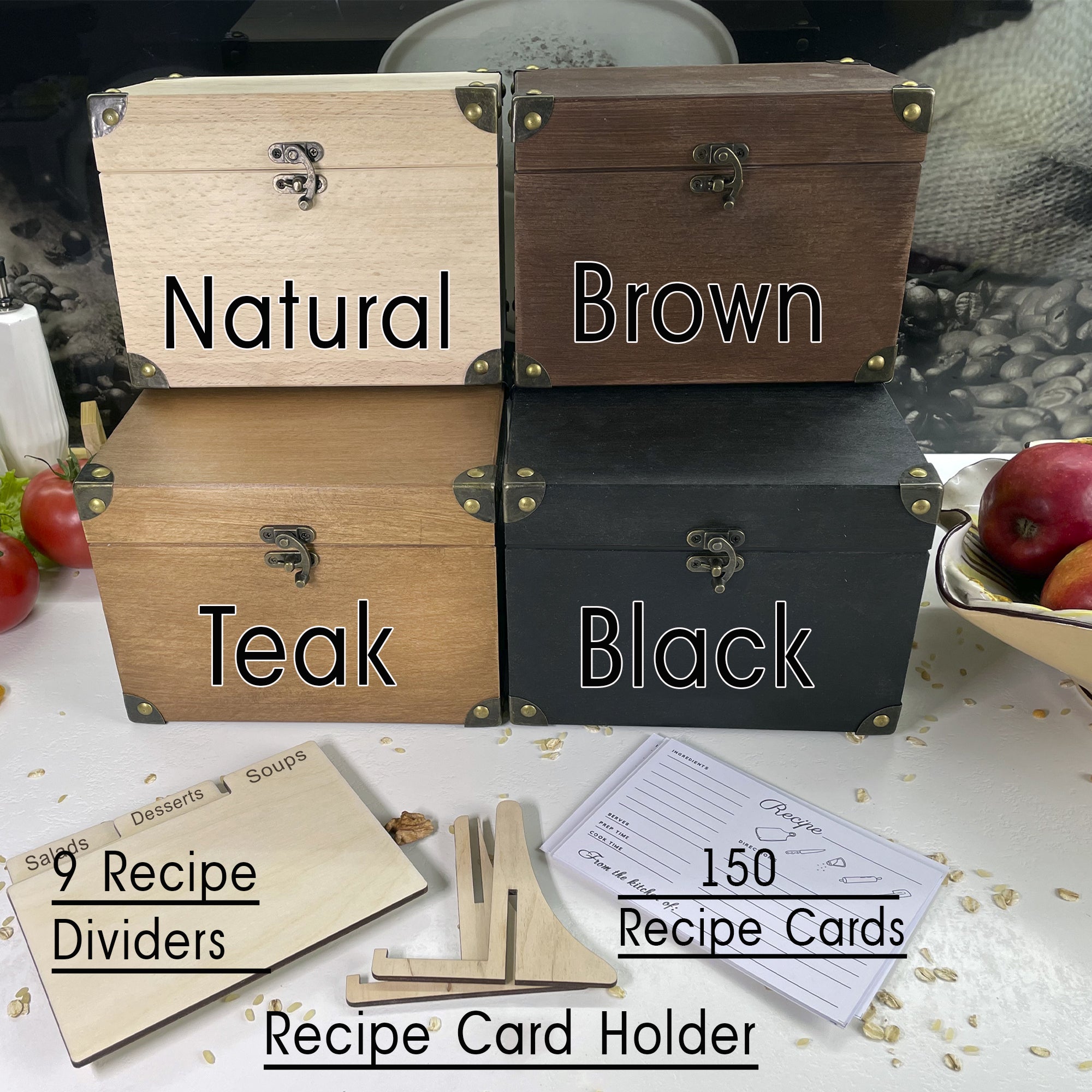 Personalized Recipe Box with Dividers and Cards Love Recipes engraving