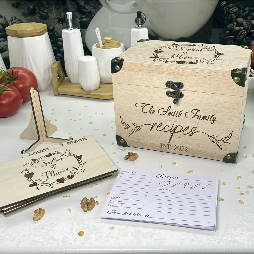 Personalized Recipe Box with Dividers and Cards Best Family Recipec engraving photo №11