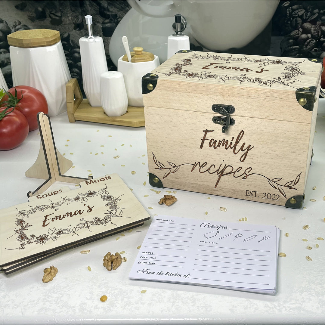 Personalized Recipe Box with Dividers and Cards Recipec engraving photo №10