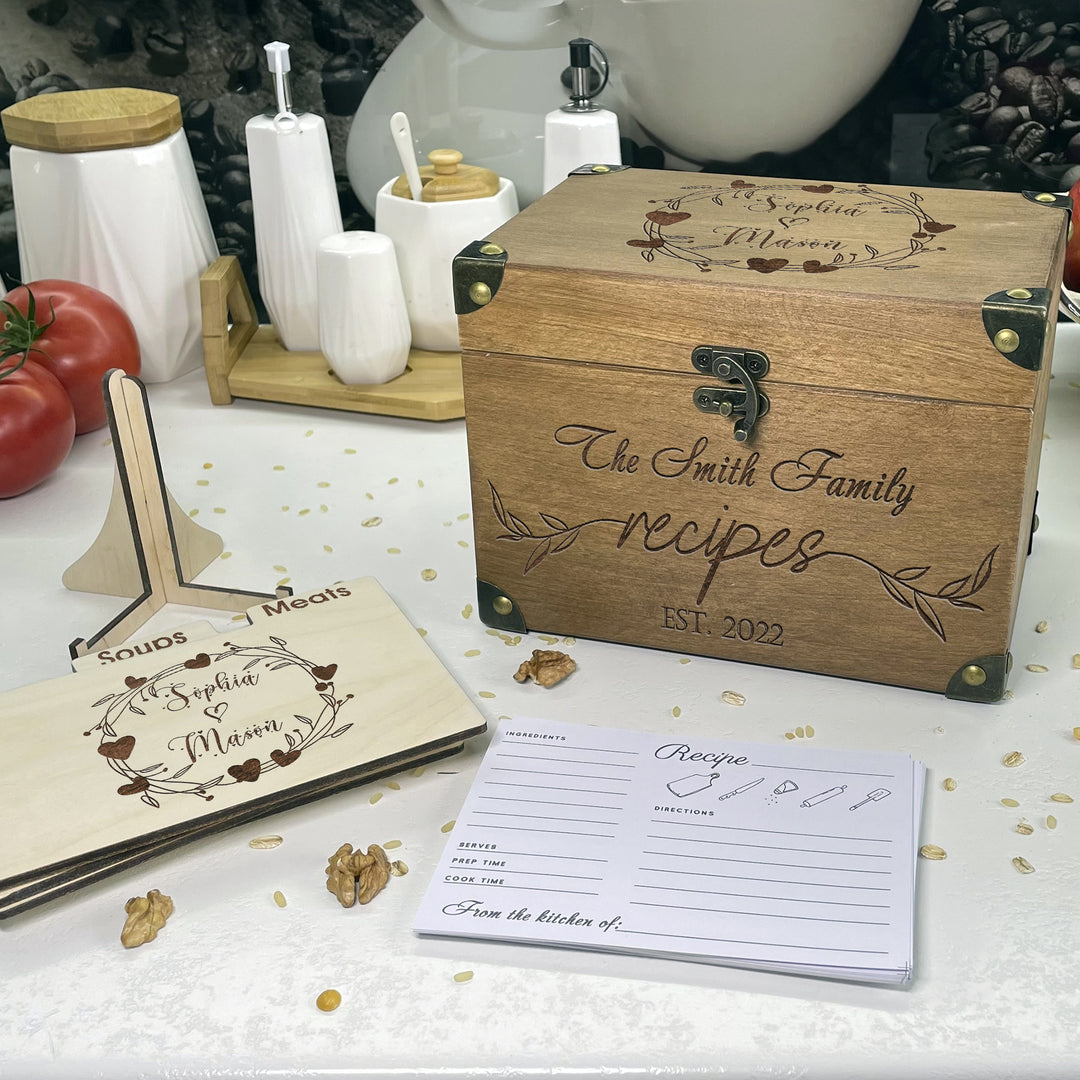 Personalized Recipe Box with Dividers and Cards Best Family Recipec engraving photo №5