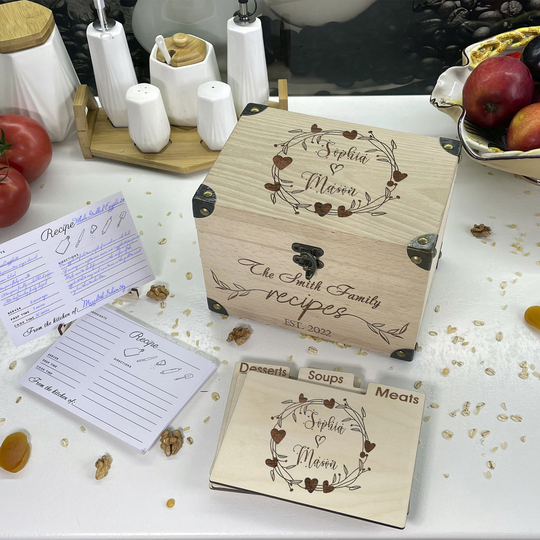 Personalized Recipe Box with Dividers and Cards Best Family Recipec engraving photo №12