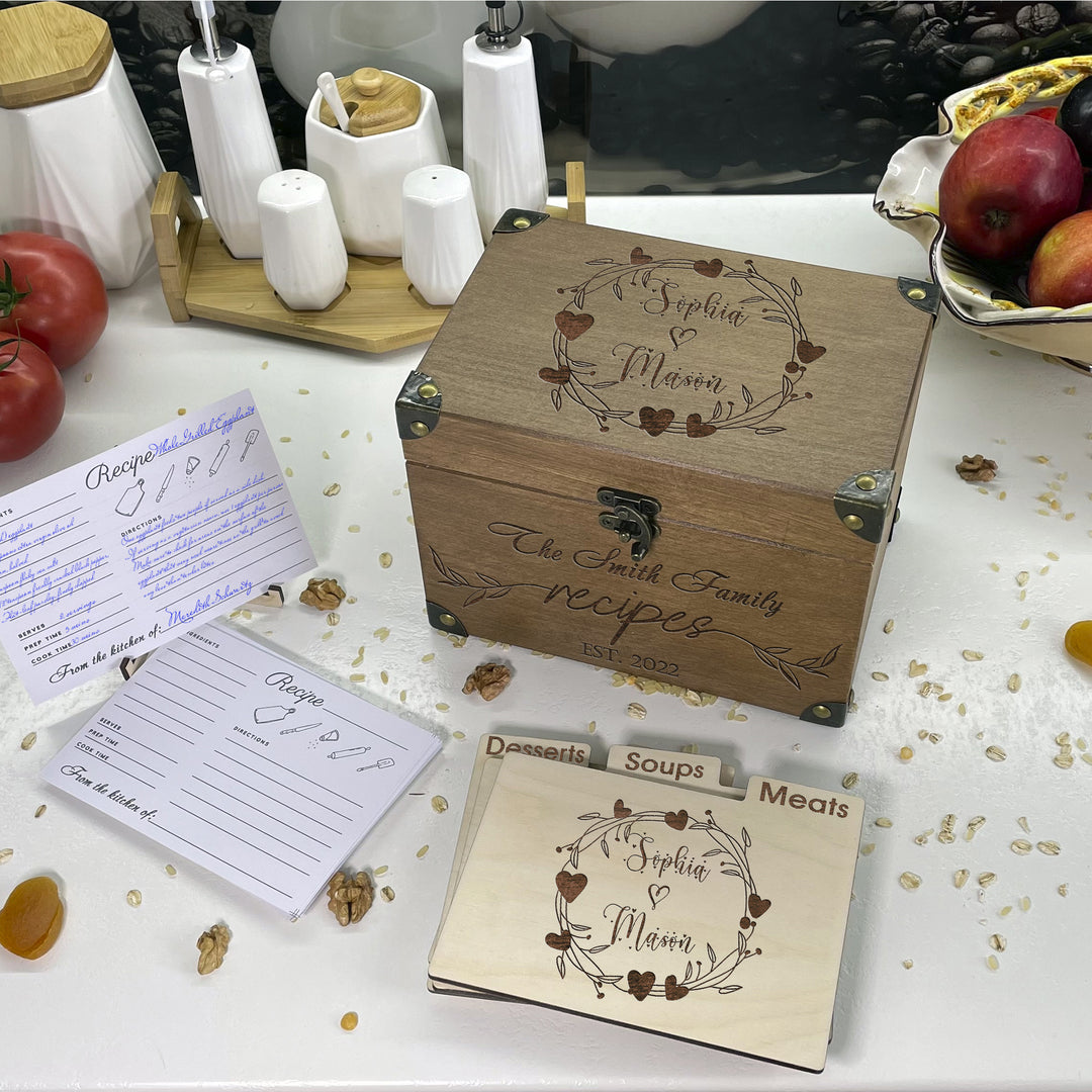 Personalized Recipe Box with Dividers and Cards Best Family Recipec engraving photo №4