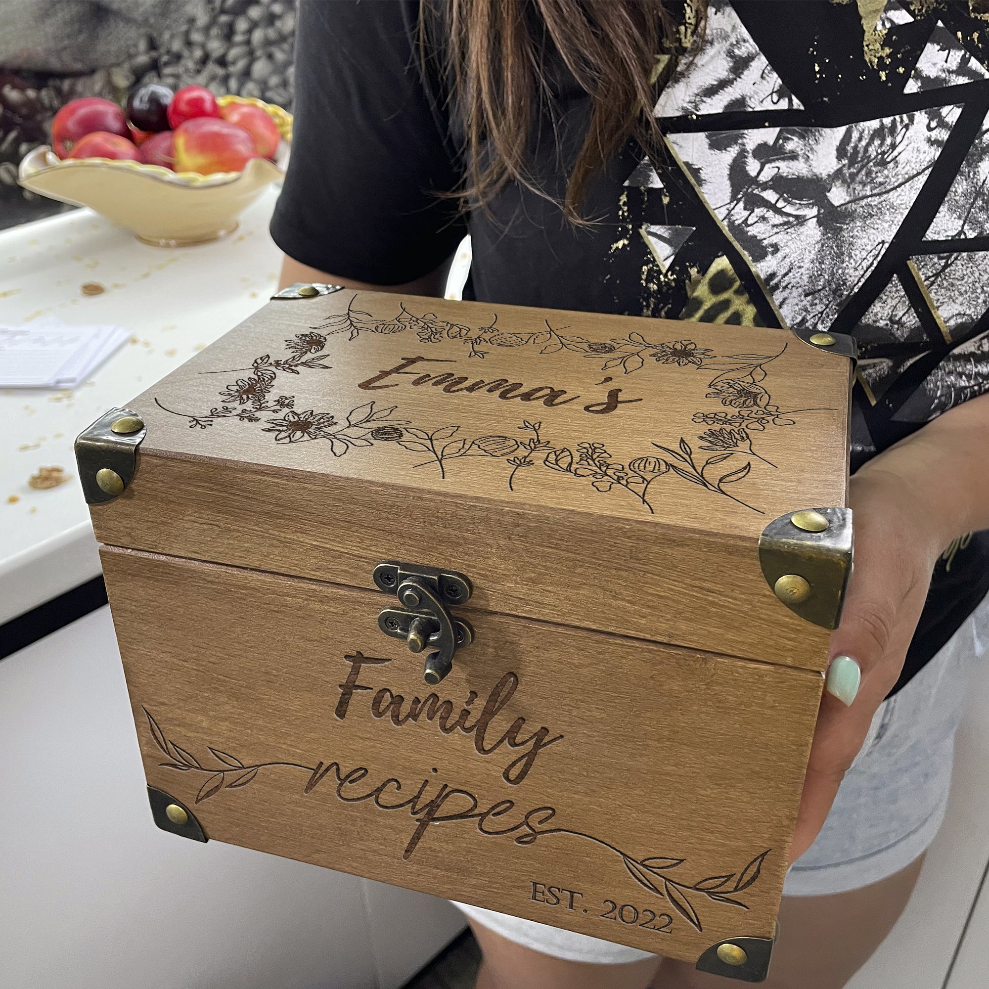 Personalized Recipe Box with Dividers and Cards Recipec engraving
