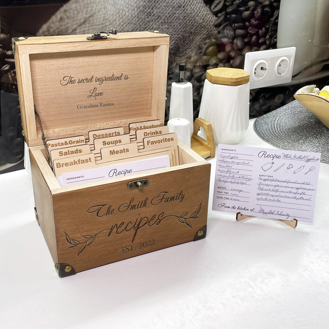 Personalized Recipe Box with Dividers and Cards Best Family Recipec engraving photo №6