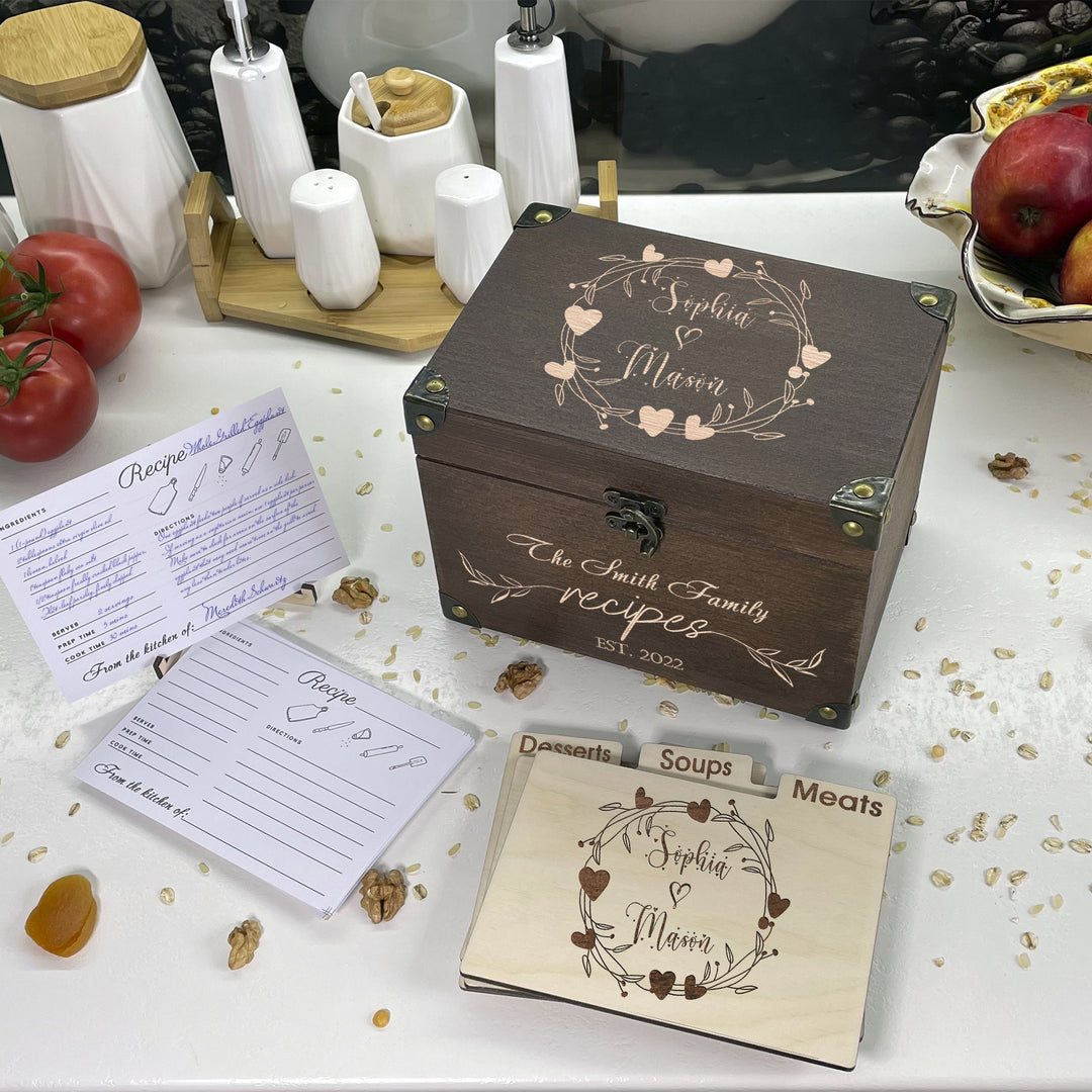 Personalized Recipe Box with Dividers and Cards Best Family Recipec engraving photo