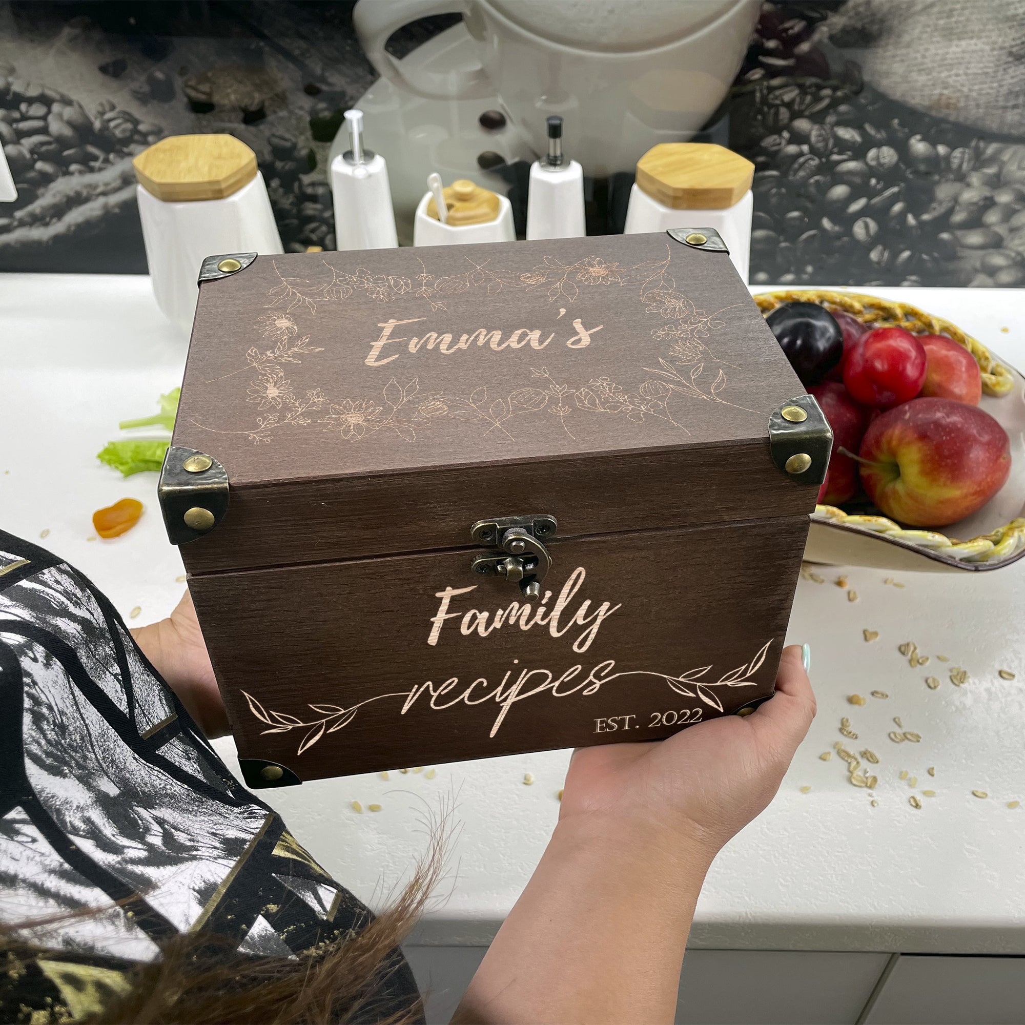 Personalized Recipe Box with Dividers and Cards Recipec engraving