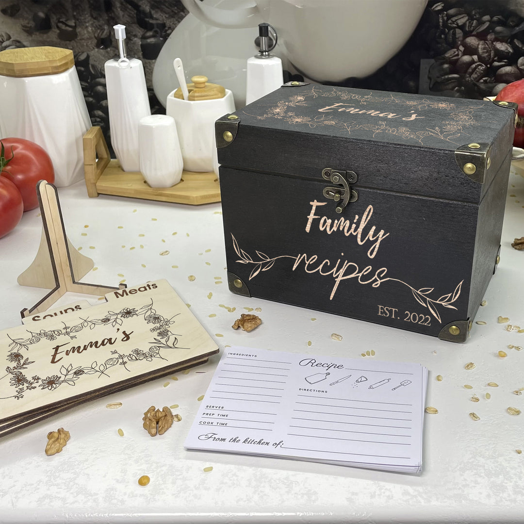 Personalized Recipe Box with Dividers and Cards Recipec engraving photo №9