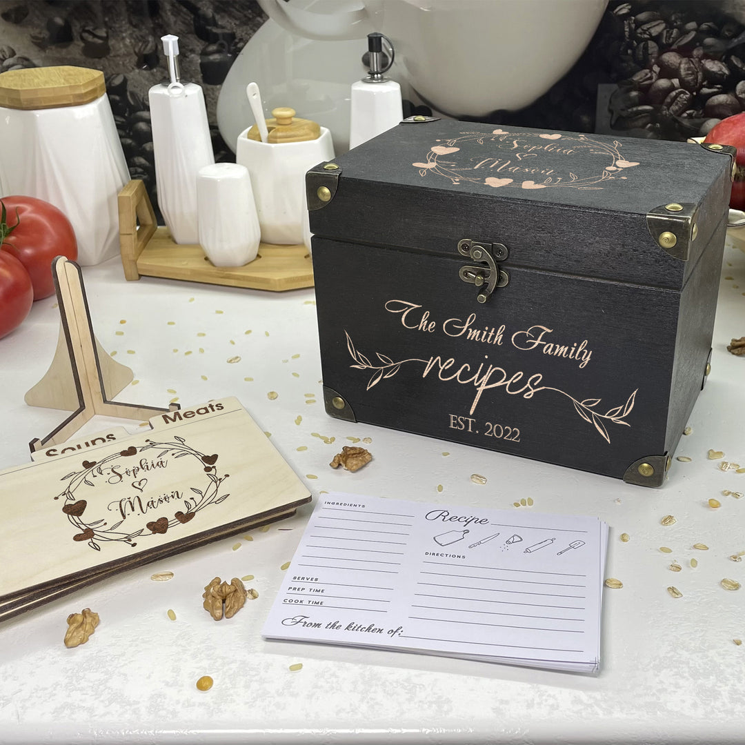 Personalized Recipe Box with Dividers and Cards Best Family Recipec engraving photo №3