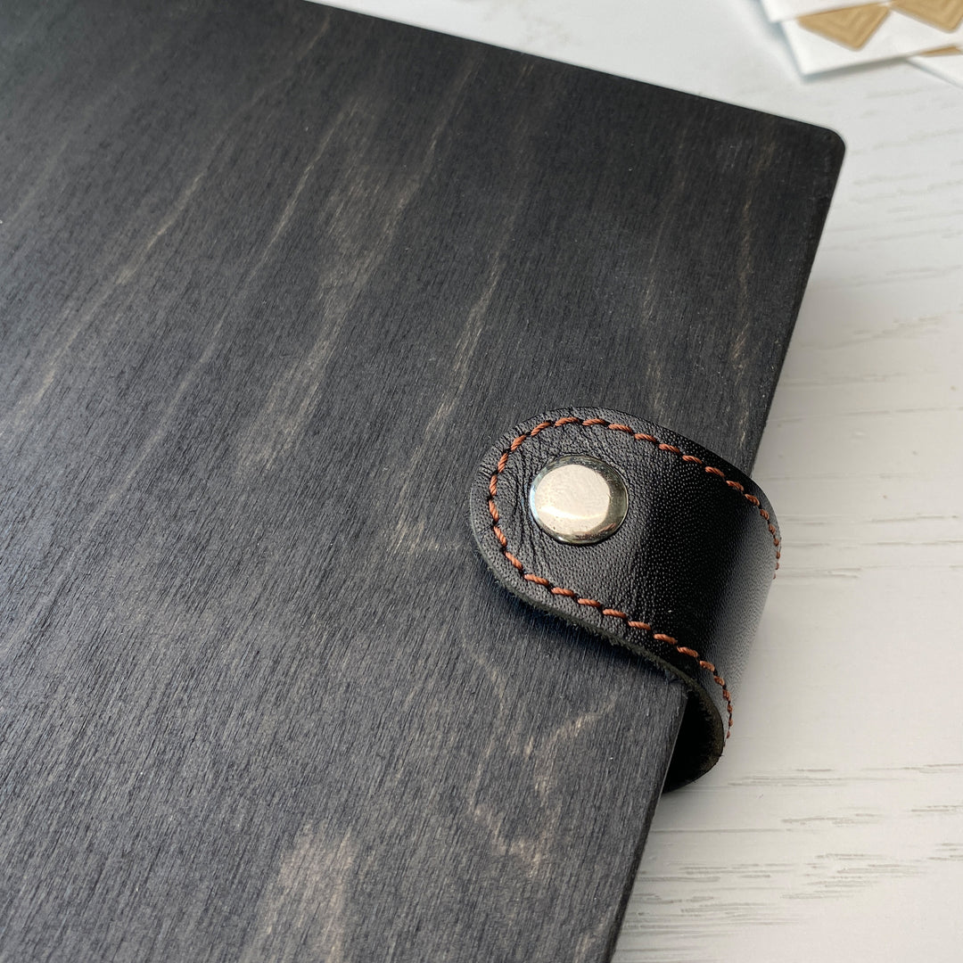 Personalized photo album with leather cover and Map-Mountains engraving photo №11
