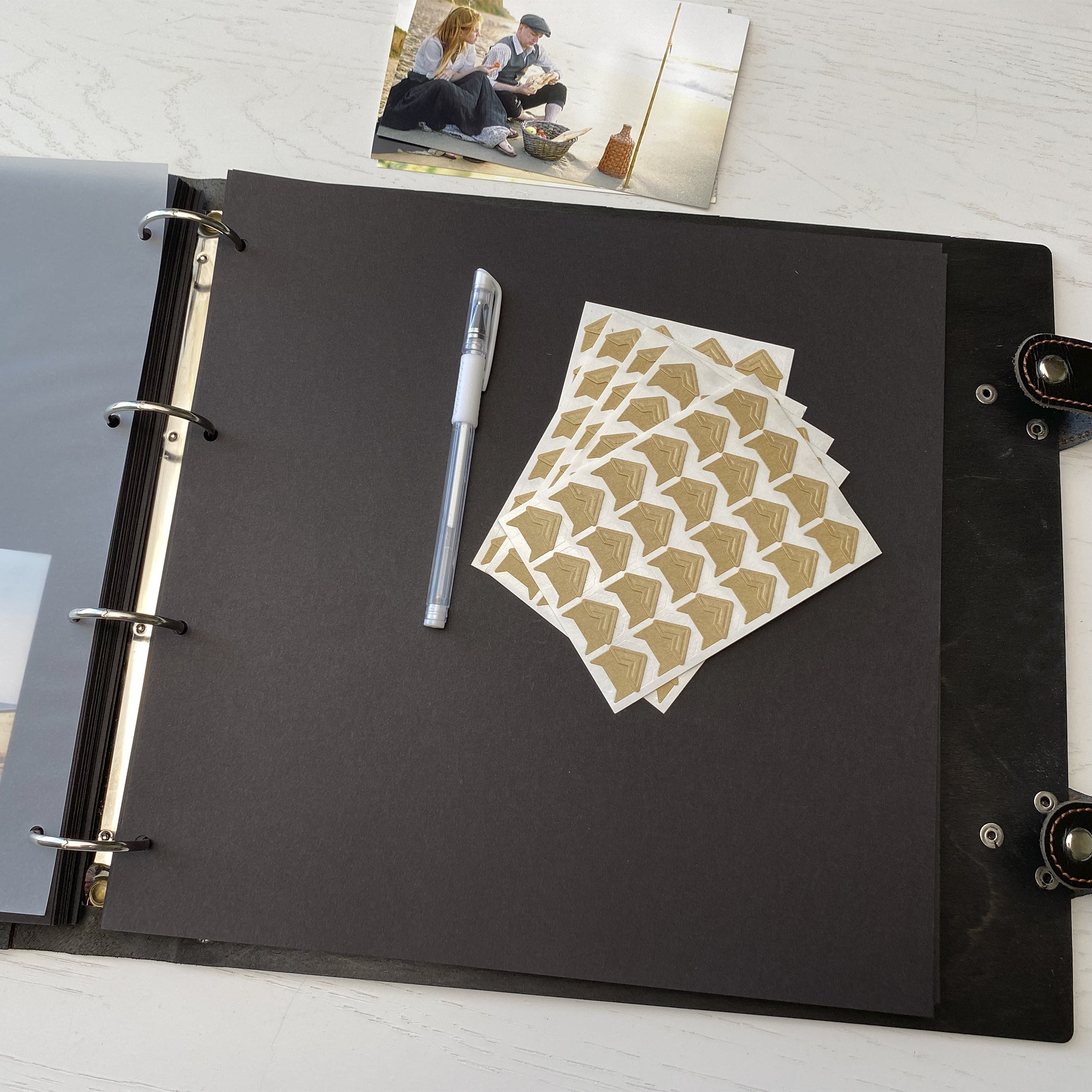 Personalized photo album with leather cover and Peonies Flowers engraving