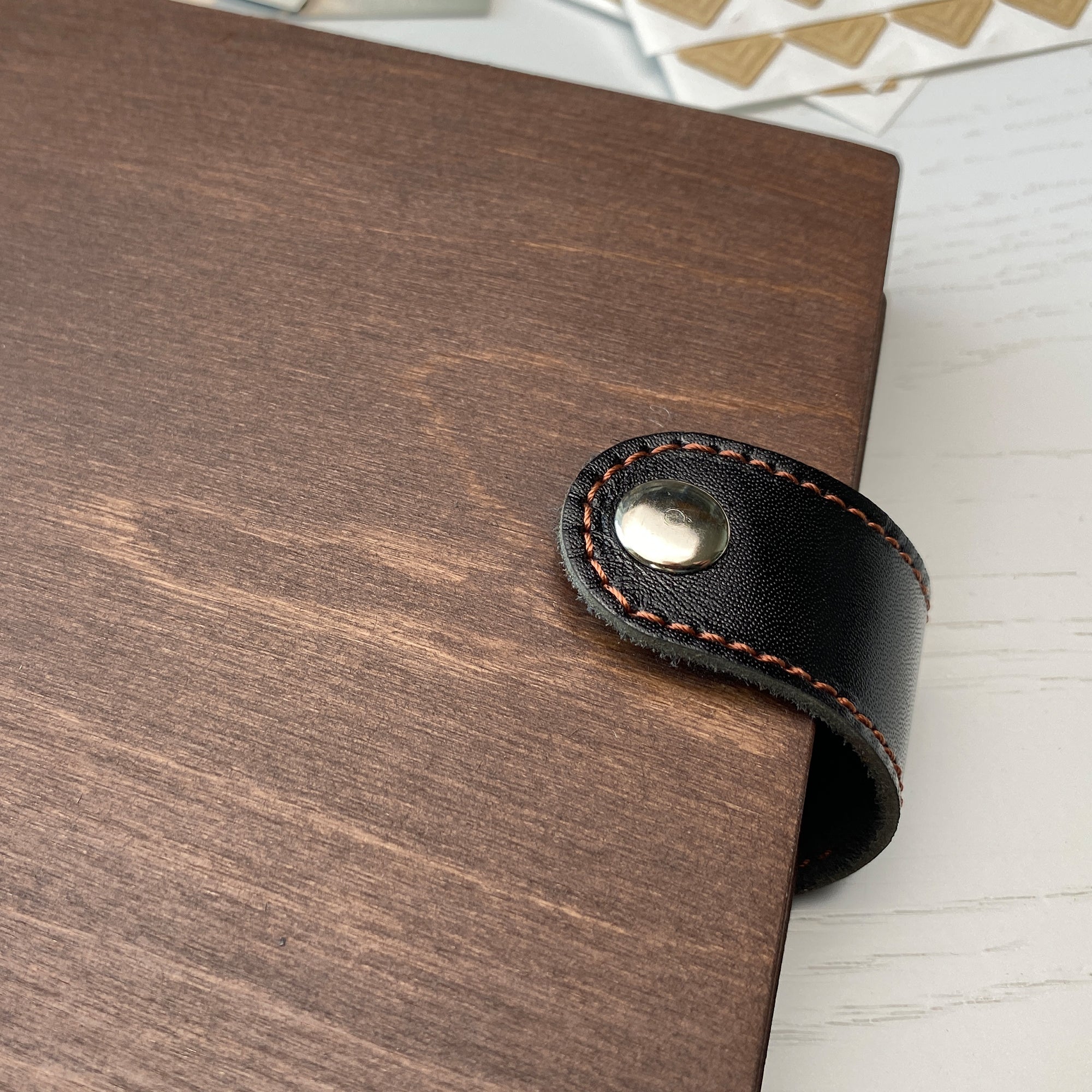 Personalized photo album with leather cover and Prime Meridian engraving