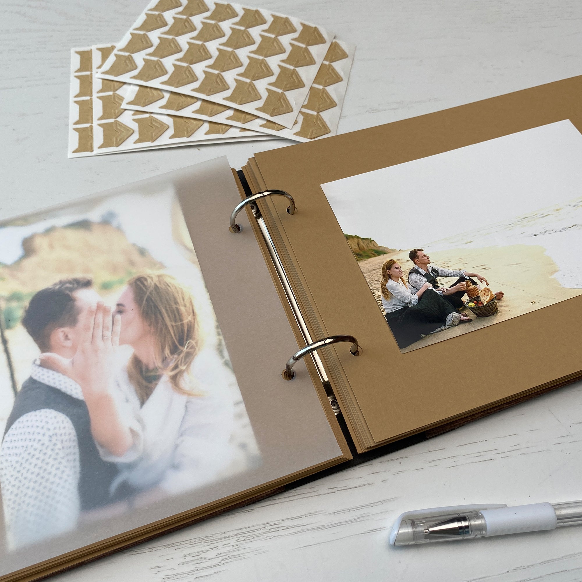 Personalized photo album with leather cover and Heart engraving