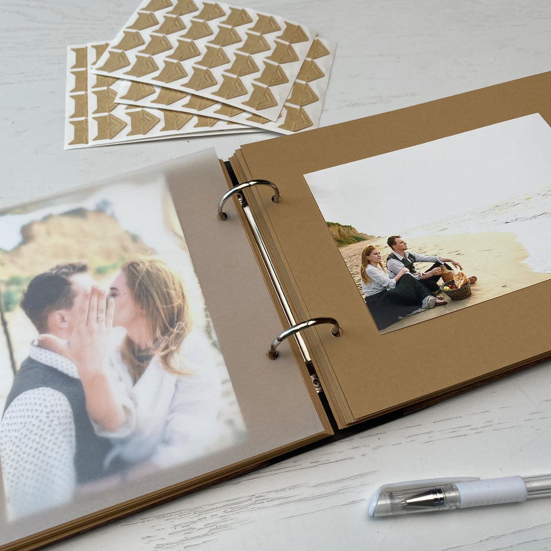 Personalized photo album with leather cover and Geometric Heart engraving photo №8