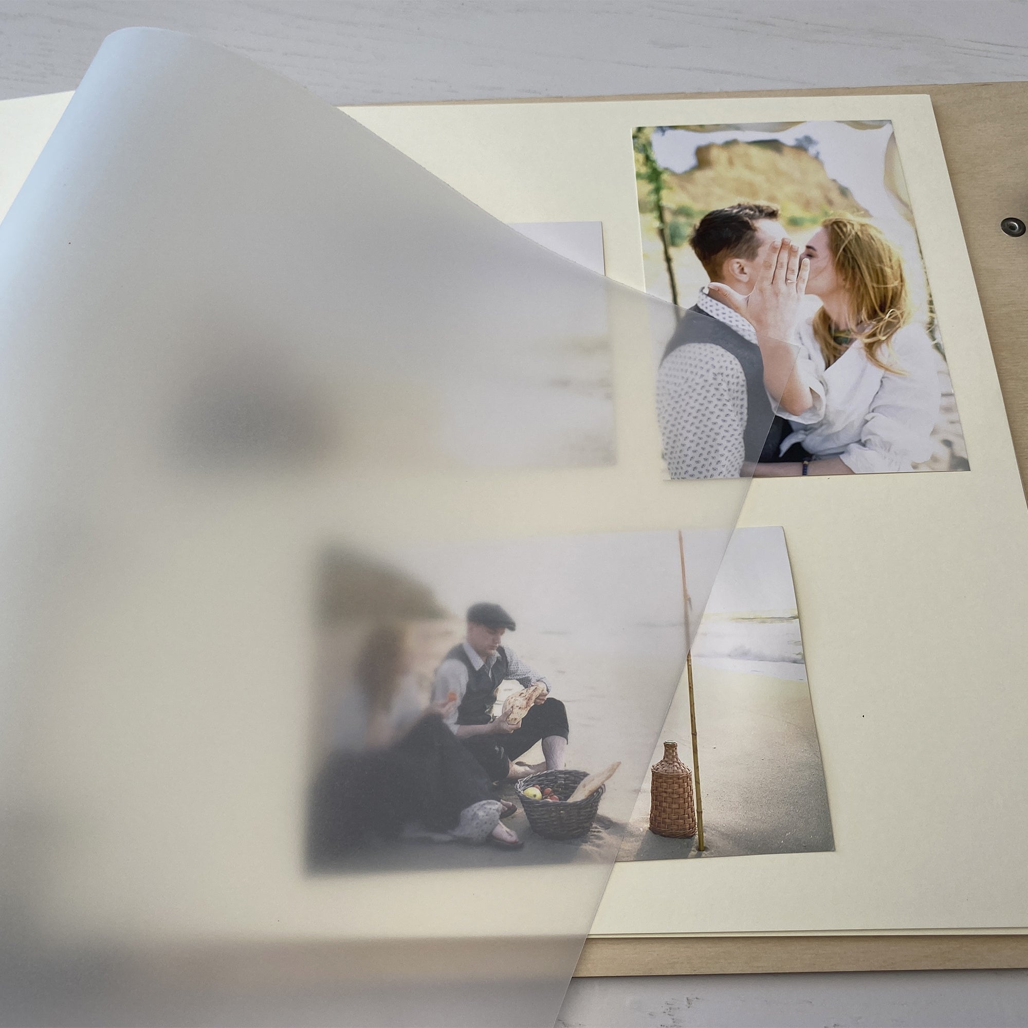 Personalized photo album with leather cover and Wedding day engraving