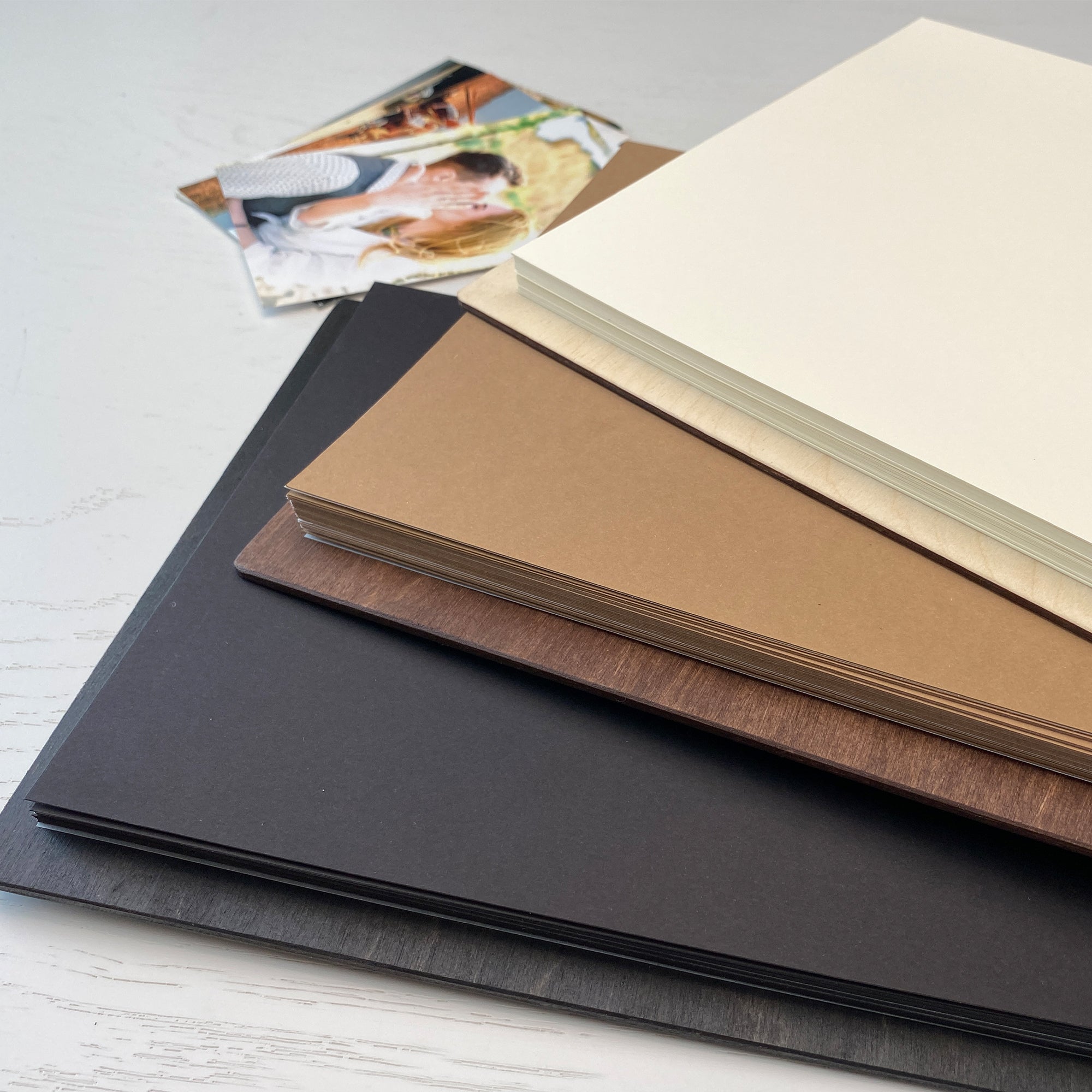 Personalized photo album with leather cover and Flowers engraving