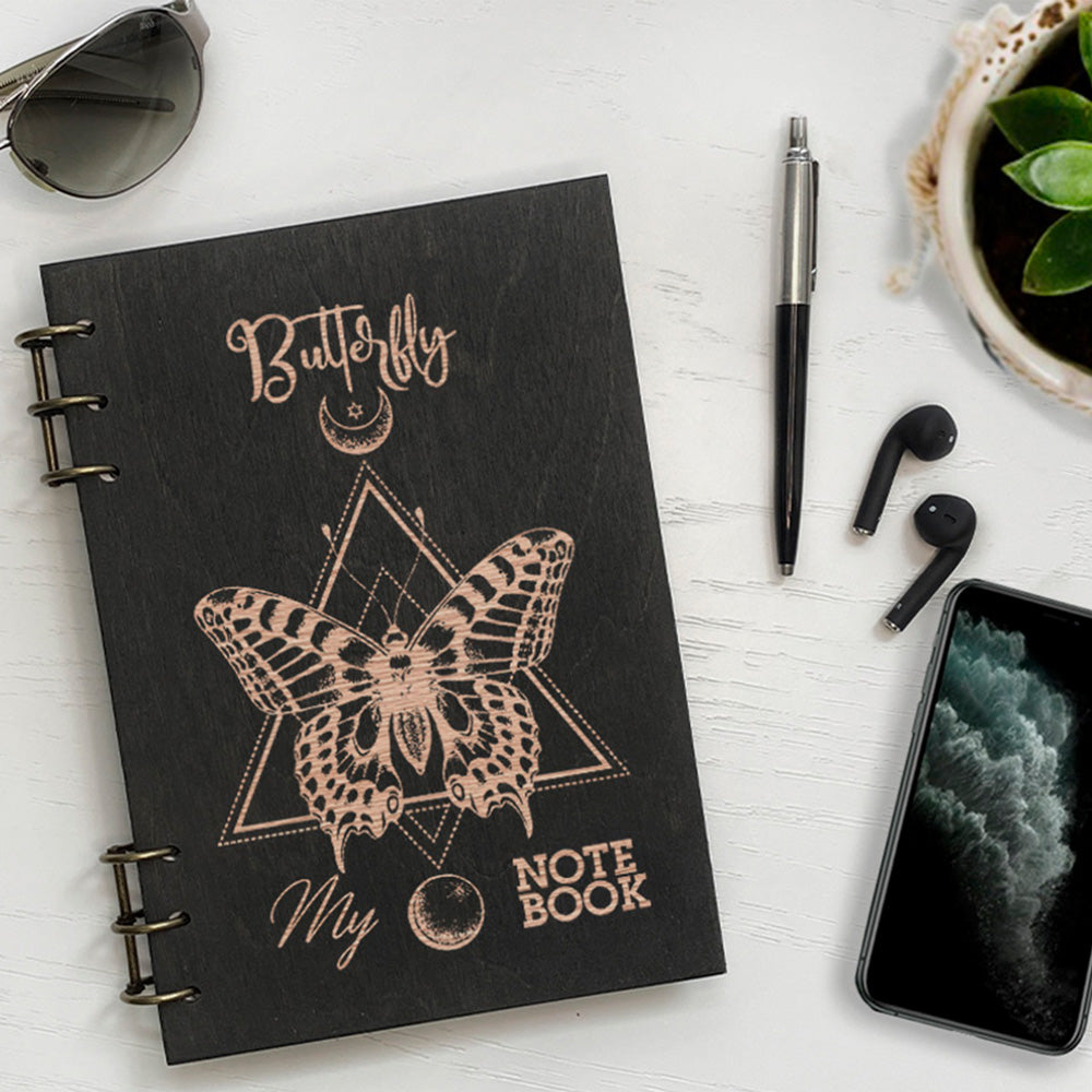 Personalized Wood Notebook engraved Buterfly photo