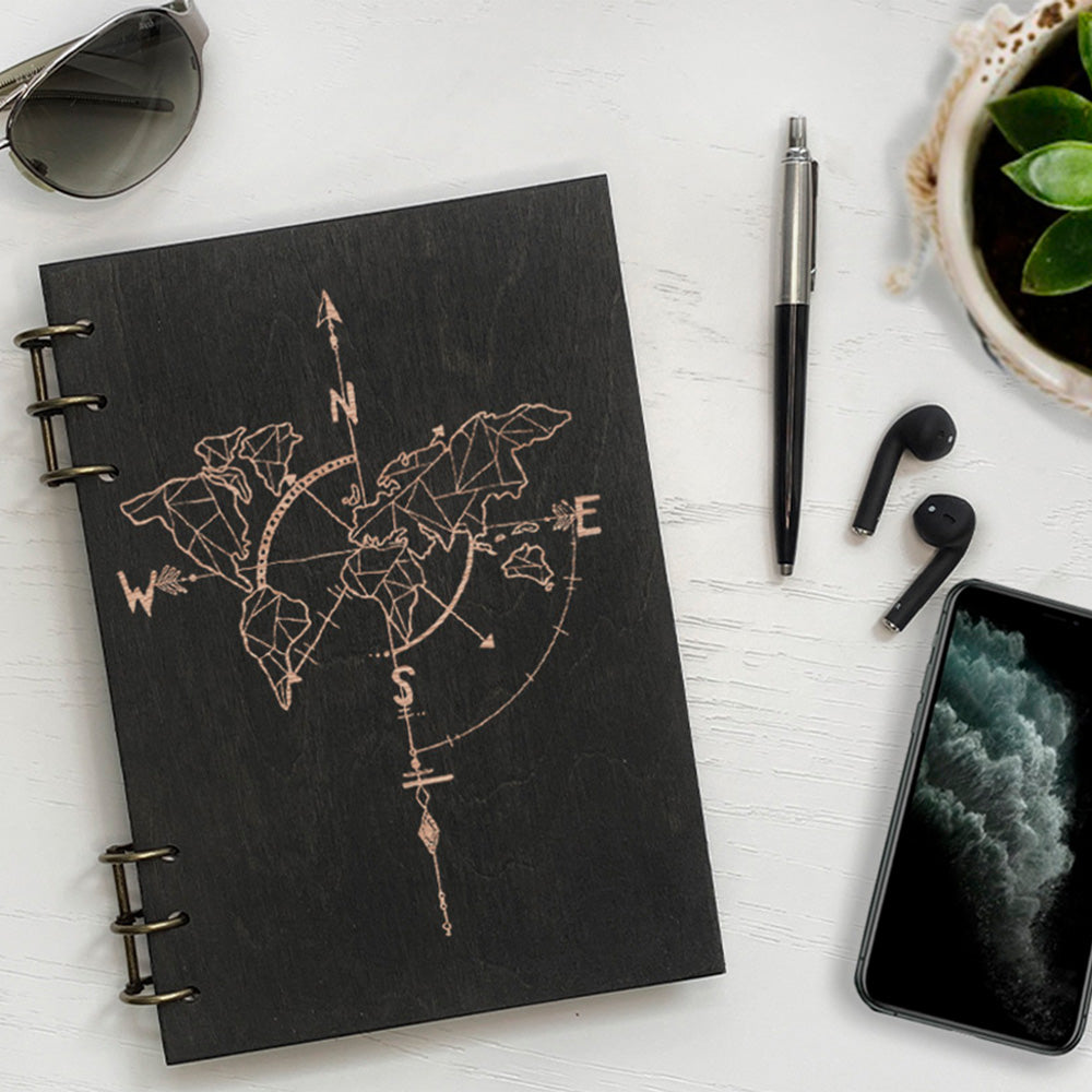 Personalized Wood Notebook engraved Compass photo