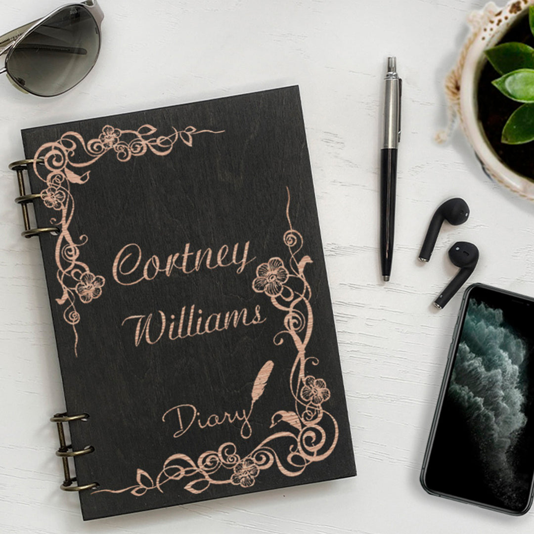 Personalized Wood Notebook engraved Diary photo