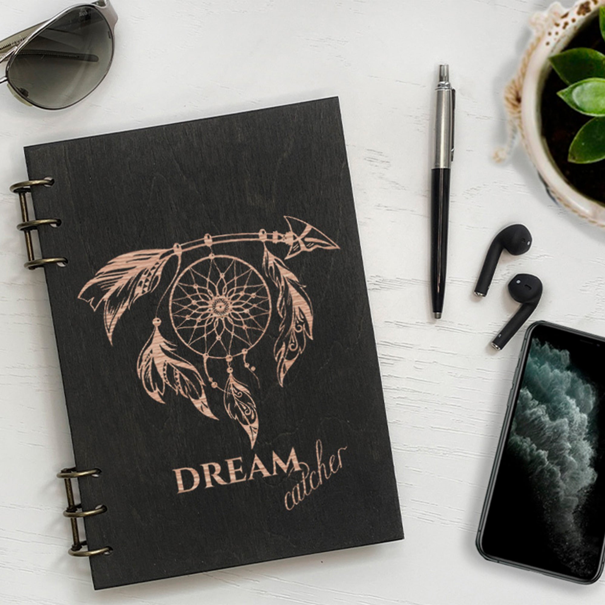 Personalized Wood Notebook engraved Dreamcatcher