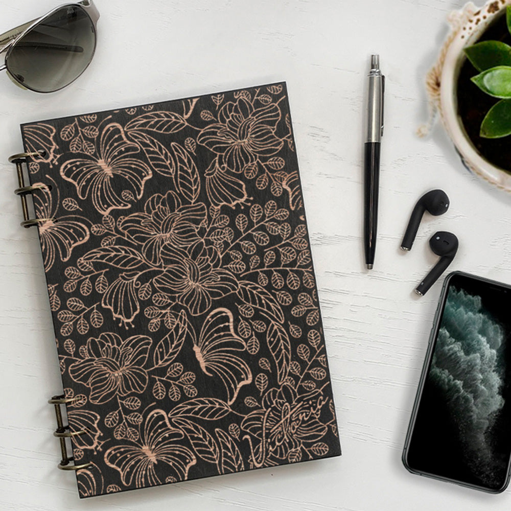 Personalized Wood Notebook engraved Flowers photo №2