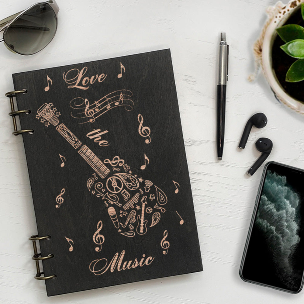 Personalized Wood Notebook engraved Music