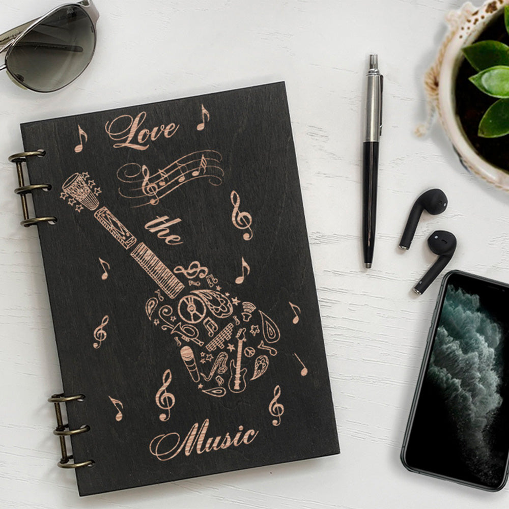 Personalized Wood Notebook engraved Music photo