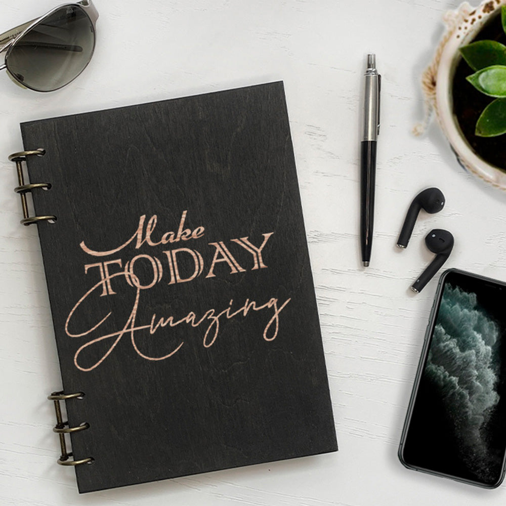 Personalized Wood Notebook engraved Today photo